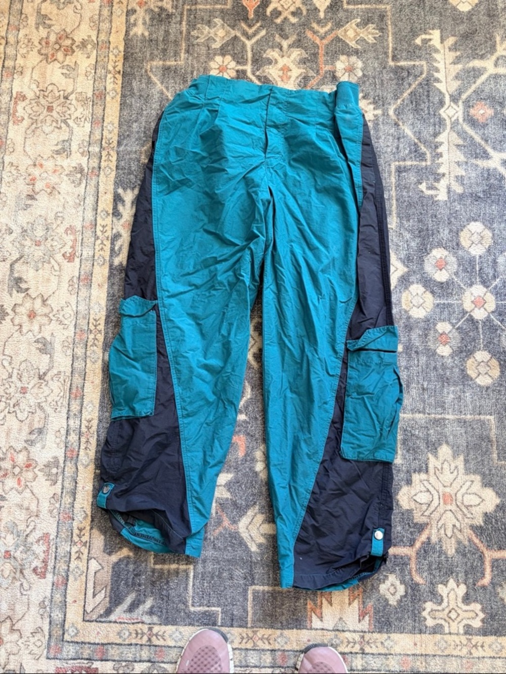 Free People Teal and Navy Cropped Cargo Pants